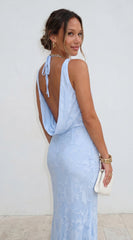 Elyra Floral Burnout Halter Maxi Dress - Blue