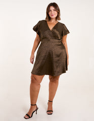 Curve Leopard Jacquard Frill Sleeve Mini Dress