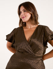 Curve Leopard Jacquard Frill Sleeve Mini Dress