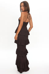 Dulce Dreams Halterneck Frill Maxi Dress Chocolate