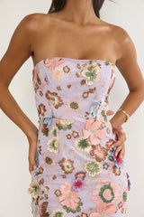 Posetta Strapless Floral Embellished Maxi Dress Purple