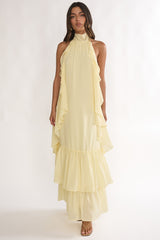 Lorina Layered Ruffle Halterneck Maxi Dress Butter