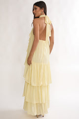 Lorina Layered Ruffle Halterneck Maxi Dress Butter