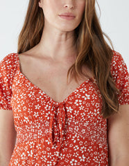 Shirred Milkmaid Sweetheart Midi Dress