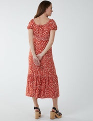 Shirred Milkmaid Sweetheart Midi Dress