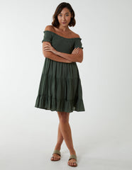 Bardot Shirred Neck Line Floaty Dress