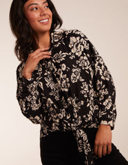 Floral Tie Front Oversized Shirt