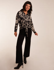 Floral Tie Front Oversized Shirt