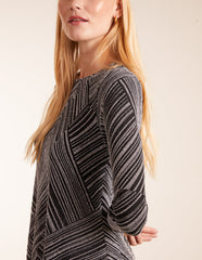 Stripe Glittery Long Sleeve Shift Mini Dress