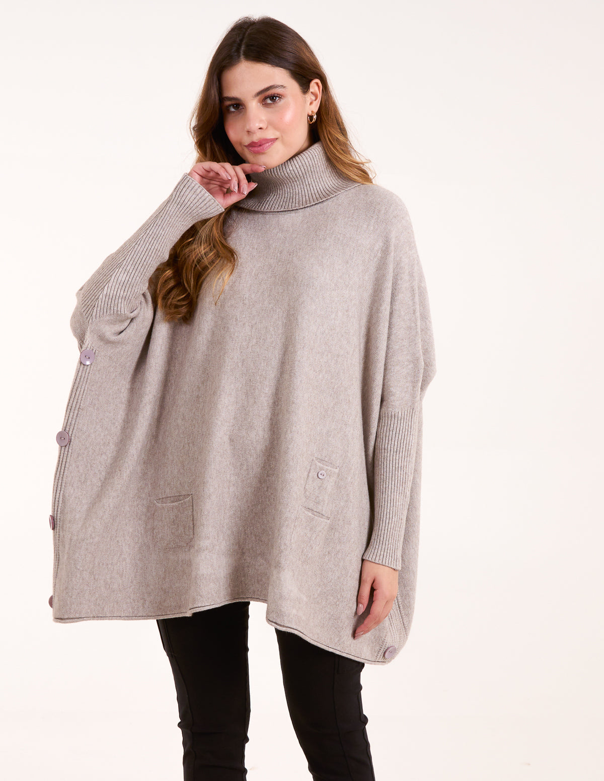 Roll Neck Button Mini Pocket Jumper