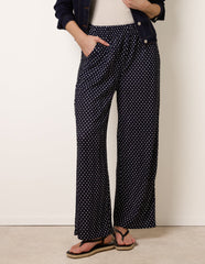 Spot Print Crinkle Wide Leg Trousers