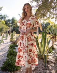 Tropical Button Through Midi Dress