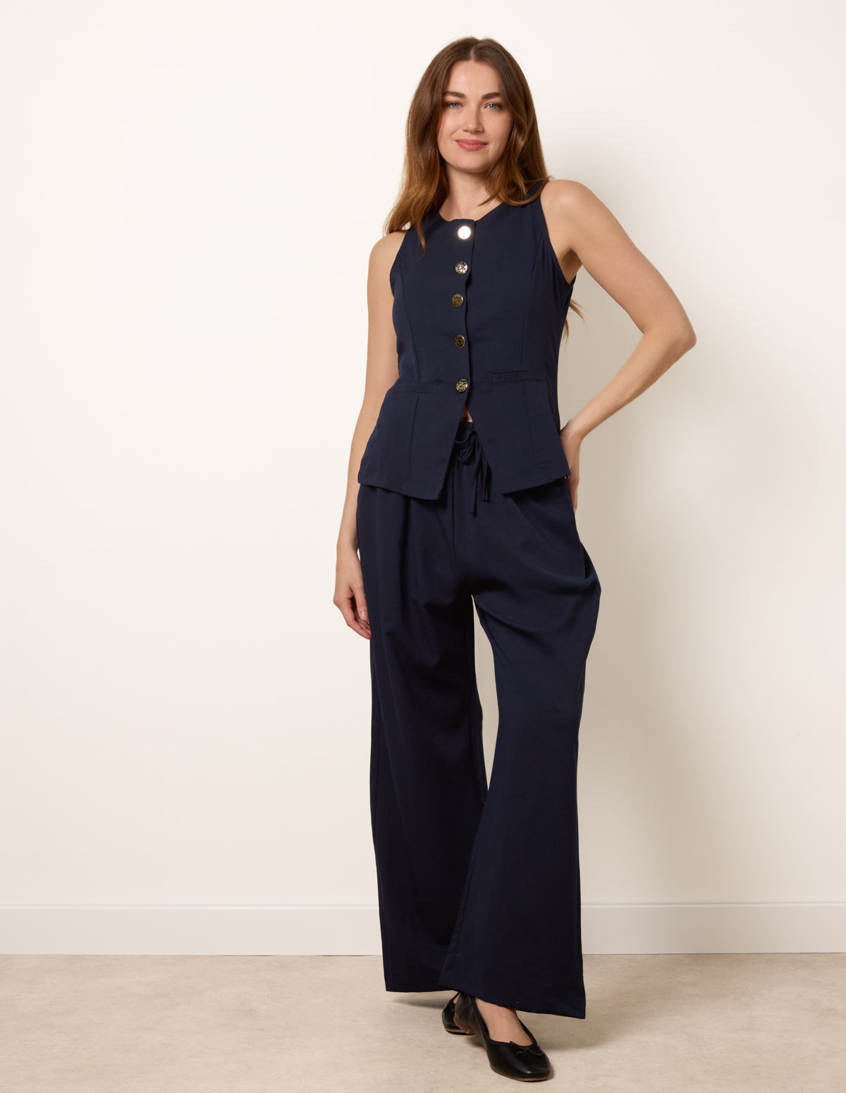 Round Neck Button Through Vest & Trouser Set