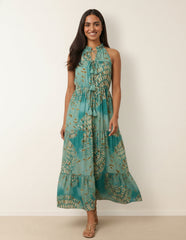 Diamante Tiered Tie Front Dress