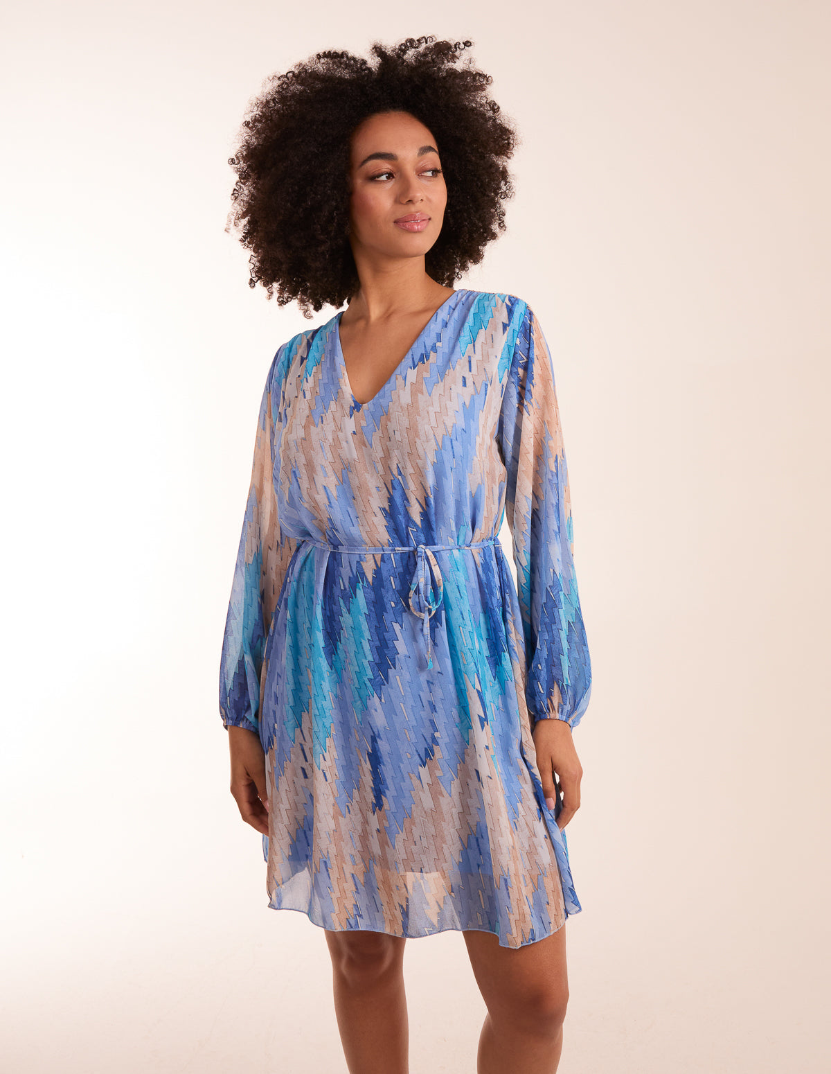 Zig Zag Printed Belted Dress