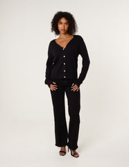 V Neck Diamante Button Cardigan