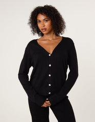 V Neck Diamante Button Cardigan