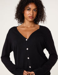 V Neck Diamante Button Cardigan