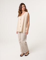 Button Through Side Detail Waistcoat Top