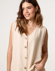Button Through Side Detail Waistcoat Top