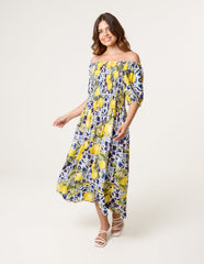 Lemon Print Milkmaid Dress
