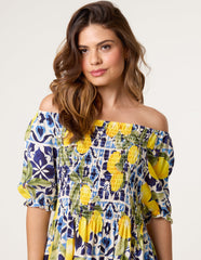 Lemon Print Milkmaid Dress