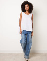 Jersey Back Linen Woven Front Sleeveless Top