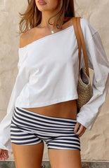 Bennie Navy Stripe Foldover Micro Shorts
