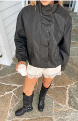 Blakely Black Funnel Neck PU Jacket