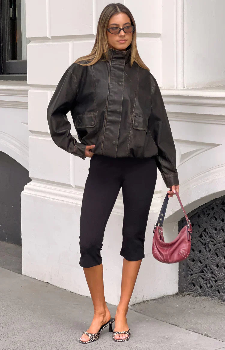Blakely Brown Funnel Neck PU Jacket