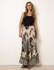 Extra Wide Leg Trousers With Paisley Floral Block Print