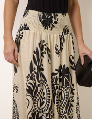 Extra Wide Leg Trousers With Paisley Floral Block Print