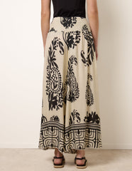 Extra Wide Leg Trousers With Paisley Floral Block Print