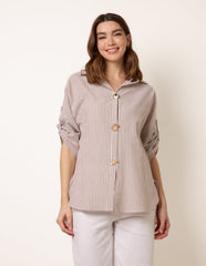Gold Shell Button Front Stripe Shirt