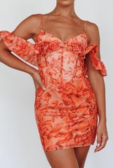 Catania Off-Shoulder Ruffle Mini Dress Floral Orange