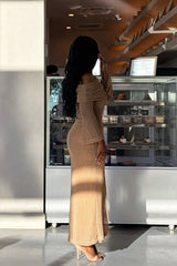 Alivya Off-Shoulder Knit Maxi Dress Mocha