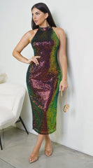 Lunera Sequin Mock Neck Midi Dress - Multi Color