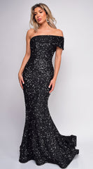 Elena Black One Shoulder Sequin Gown