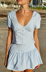 Della Blue Stripe Button Front Top