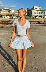 Della Blue Stripe Button Front Top