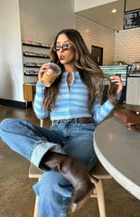 Dori Blue Zip Stripe Knit Sweater