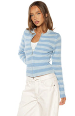 Dori Blue Zip Stripe Knit Sweater