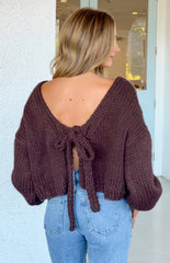 Holiday Chocolate Brown Tie Up Knit Cardigan