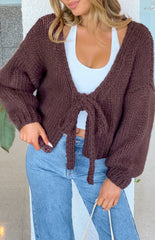 Holiday Chocolate Brown Tie Up Knit Cardigan