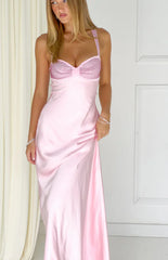 Jazzy Pink Contrast Rhinestone Satin Maxi Dress
