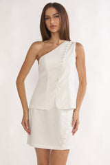 Alessora Button Trim Mini Skirt White