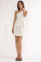 Alessora Button Trim Mini Skirt White