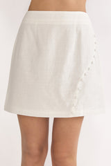 Alessora Button Trim Mini Skirt White