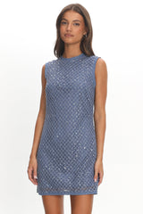 Alvena Crochet Lace Shift Dress Sequin Light Blue