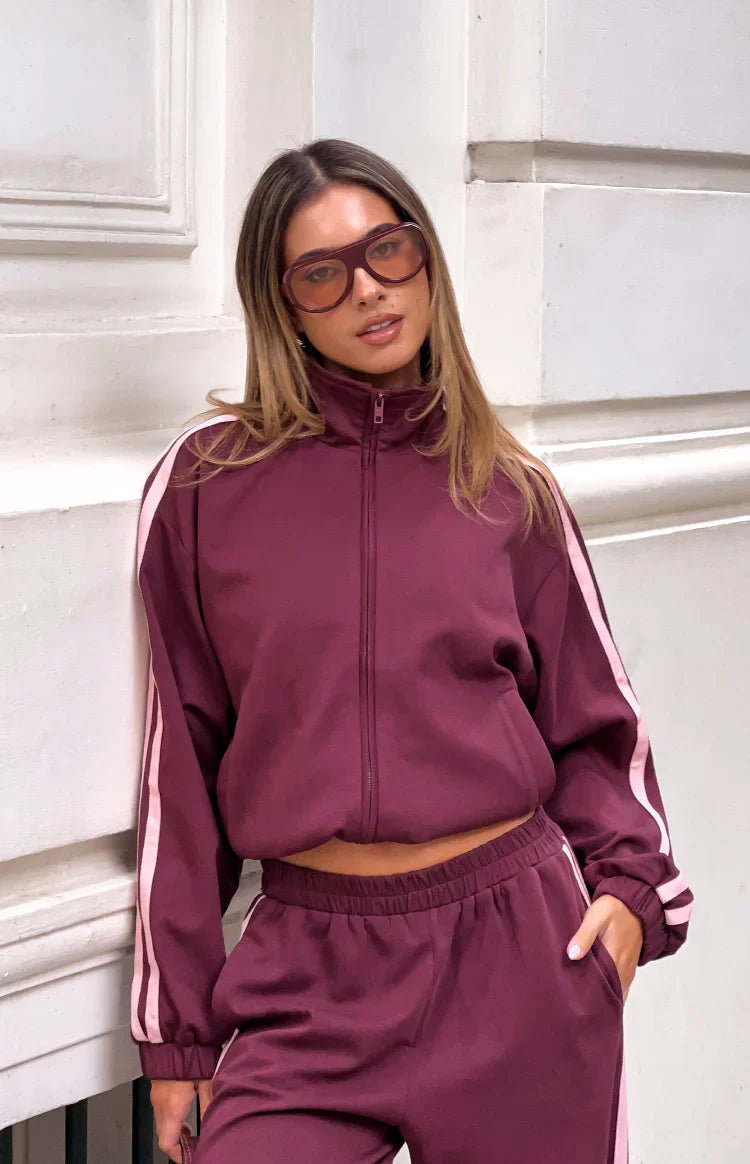 Kosie Burgundy and Pink Stripe Track Jacket